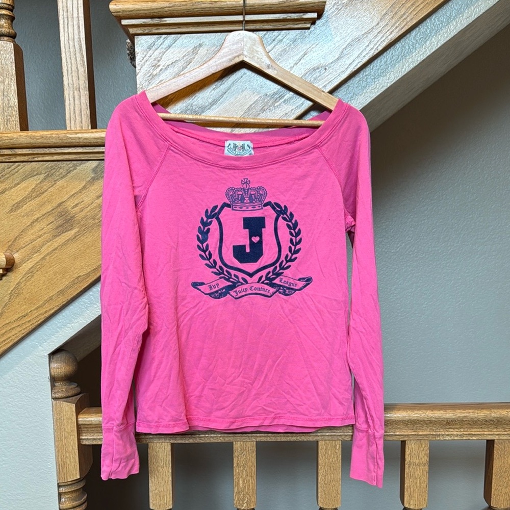 Vintage Y2K Juicy Couture Pink Long Sleeve Tee with Crest
